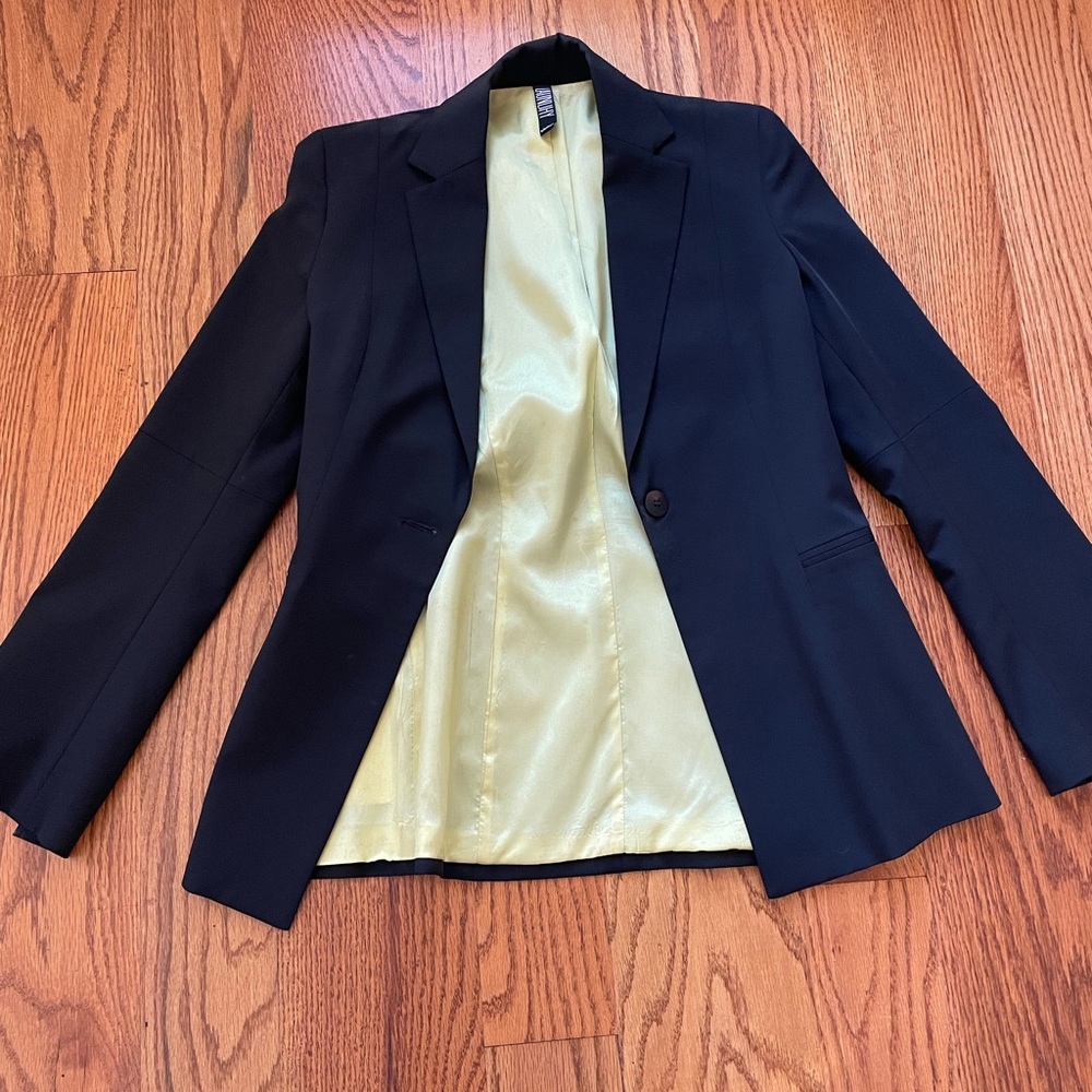 Laundry By Shelli Segal Black Blazer with Lime Green Lining and Slit Sleeves